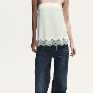 SATIN EFFECT LACE BUSTIER TOP